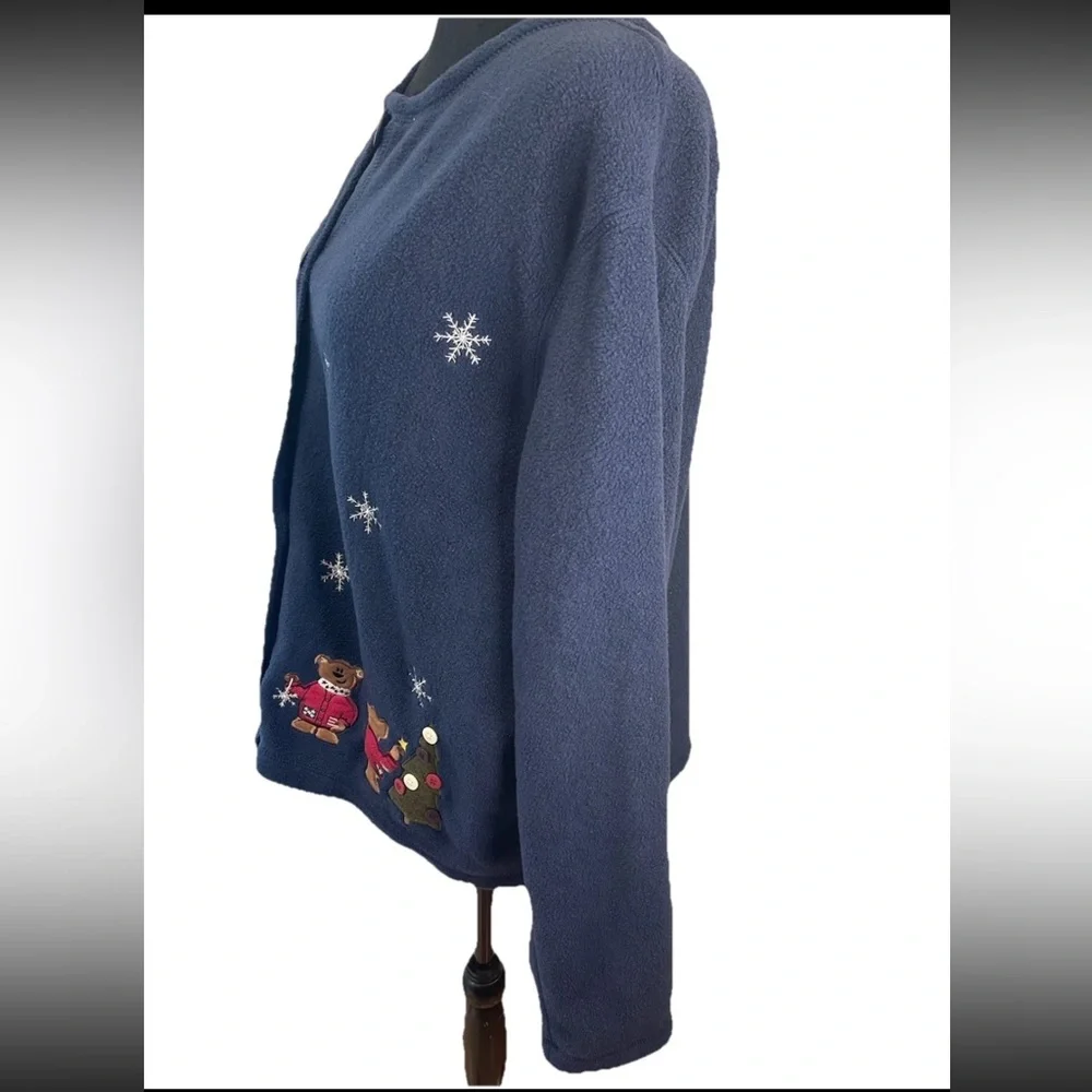 Croft & Barrow ladies navy blue appliquéd Christmas‎ button up jacket size large